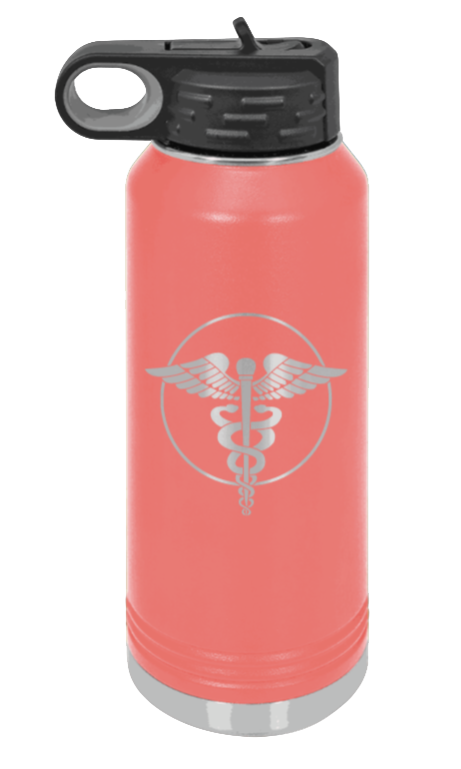 Caduceus - 32oz Water Bottle Laser Engraved- Coral