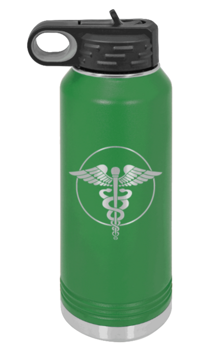 Caduceus - 32oz Water Bottle Laser Engraved- Green