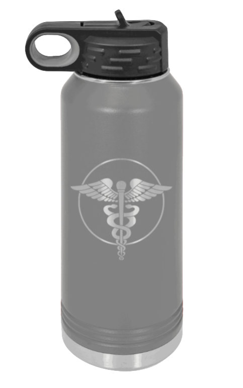 Caduceus - 32oz Water Bottle Laser Engraved- Dark Grey