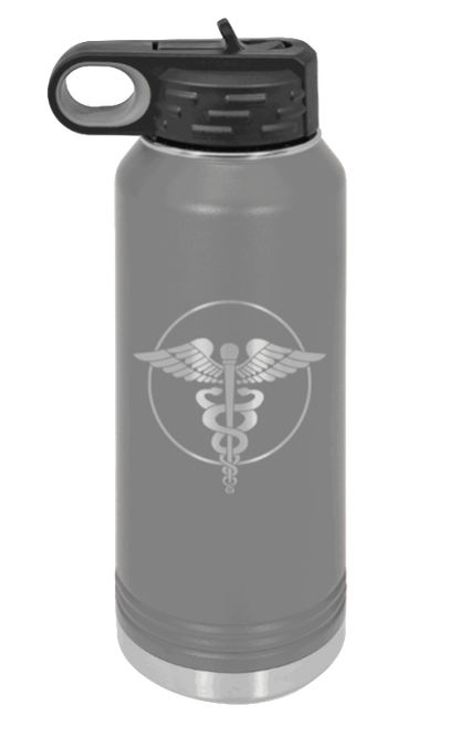 Caduceus - 32oz Water Bottle Laser Engraved- Dark Grey