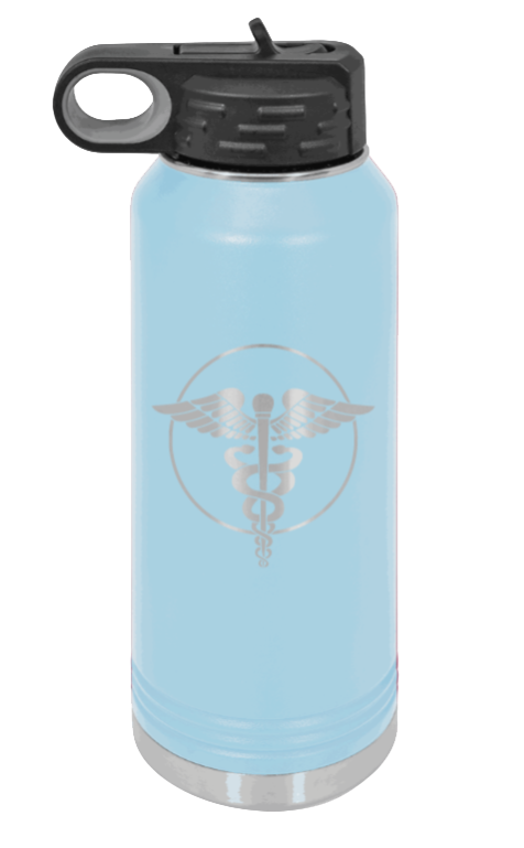 Caduceus - 32oz Water Bottle Laser Engraved- Light Blue