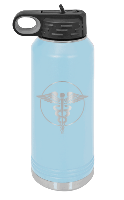 Caduceus - 32oz Water Bottle Laser Engraved- Light Blue