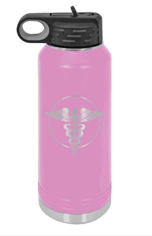 Caduceus - 32oz Water Bottle Laser Engraved- Light Purple