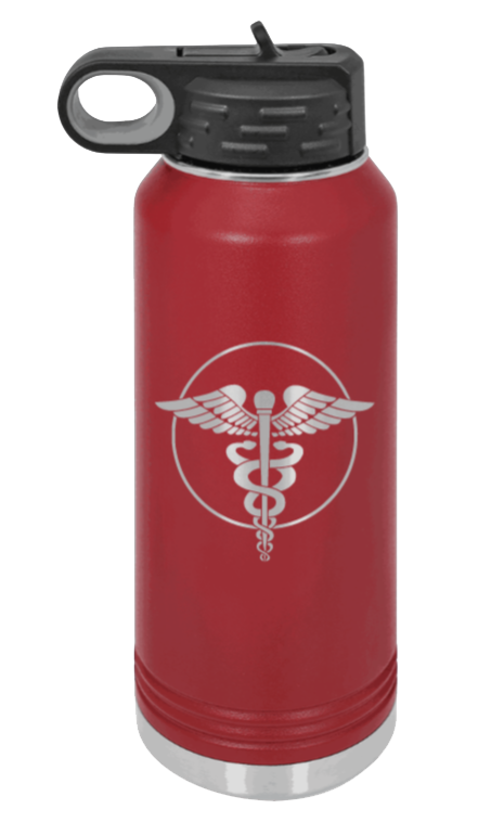 Caduceus - 32oz Water Bottle Laser Engraved- Maroon