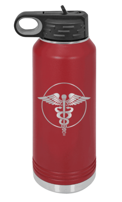 Caduceus - 32oz Water Bottle Laser Engraved- Maroon