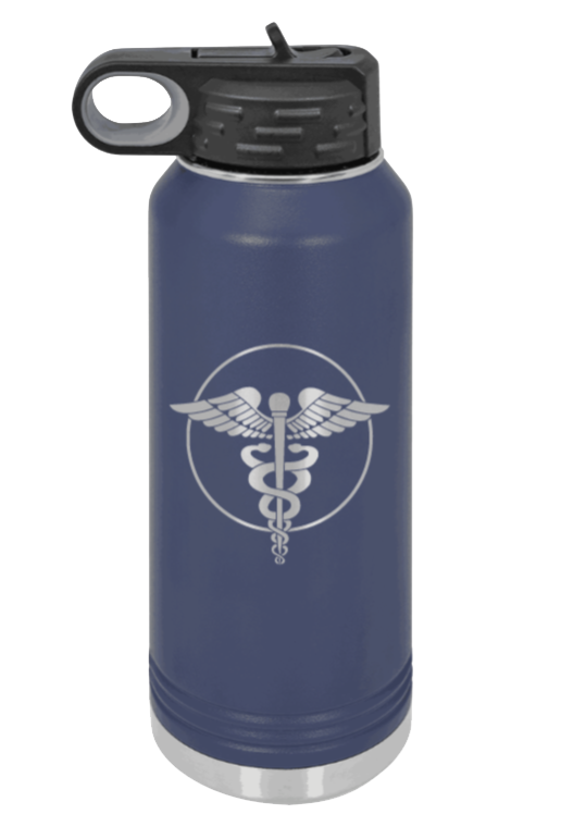 Caduceus - 32oz Water Bottle Laser Engraved- Navy