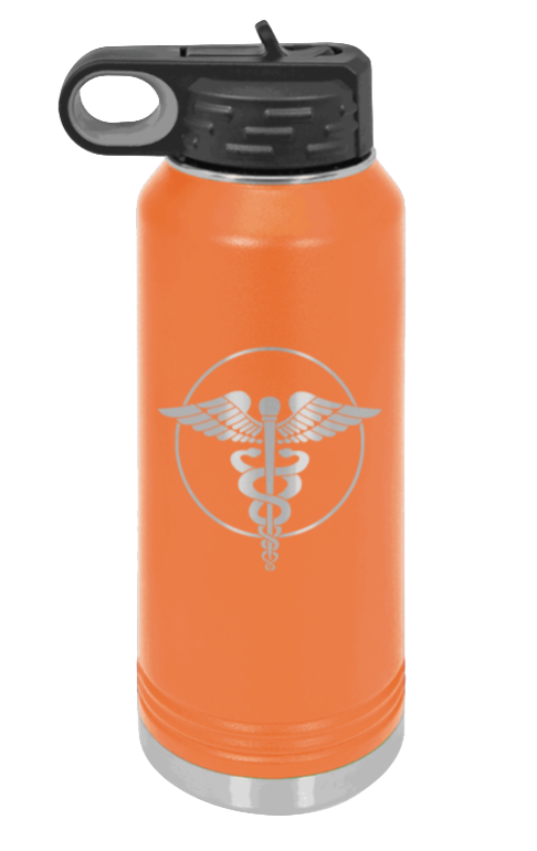 Caduceus - 32oz Water Bottle Laser Engraved- Orange