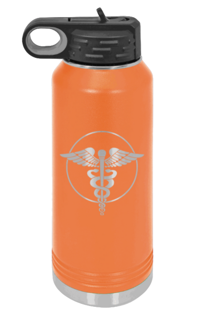 Caduceus - 32oz Water Bottle Laser Engraved- Orange