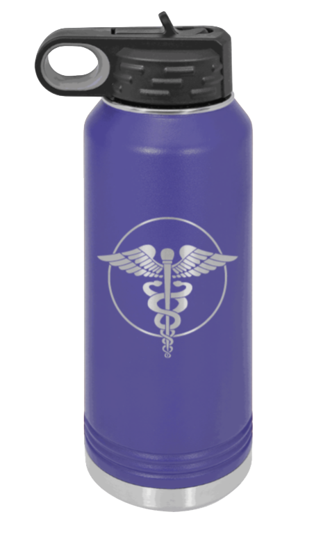 Caduceus - 32oz Water Bottle Laser Engraved- Purple