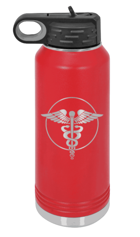 Caduceus - 32oz Water Bottle Laser Engraved- Red
