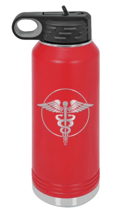Caduceus - 32oz Water Bottle Laser Engraved- Red