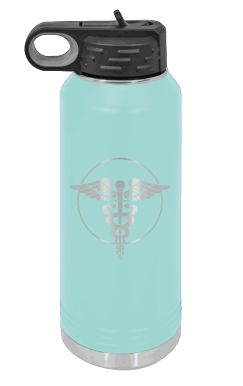 Caduceus - 32oz Water Bottle Laser Engraved- Teal
