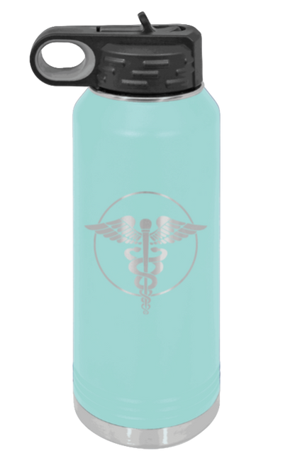 Caduceus - 32oz Water Bottle Laser Engraved- Teal