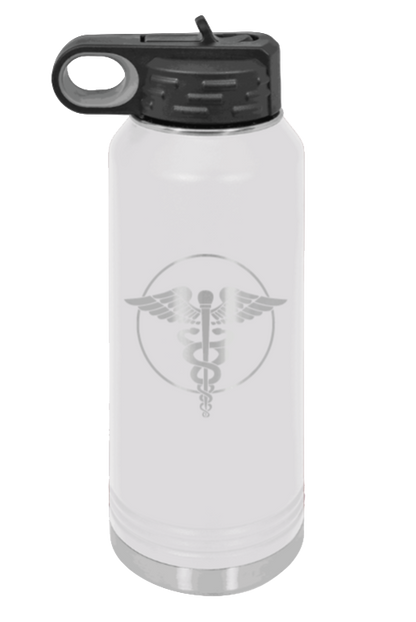 Caduceus - 32oz Water Bottle Laser Engraved- White