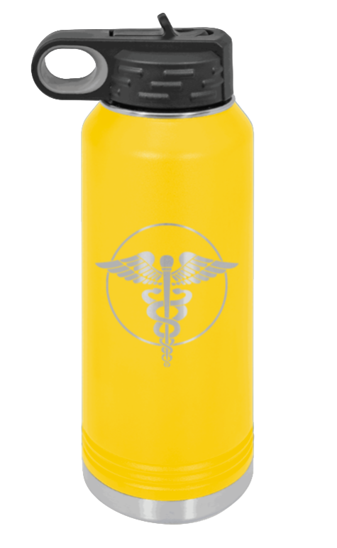 Caduceus - 32oz Water Bottle Laser Engraved- Yellow