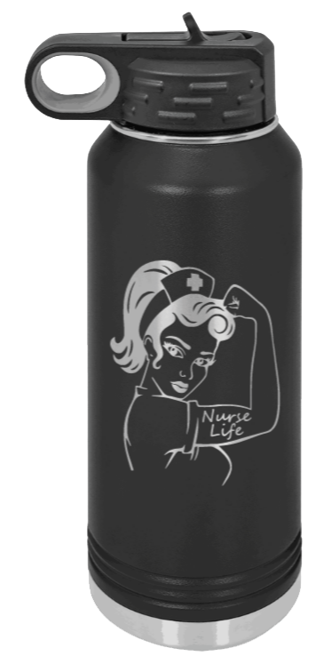 Nurse Life Girl - 32oz Water Bottle Laser Engraved- Black