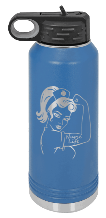 Nurse Life Girl - 32oz Water Bottle Laser Engraved- Royal Blue