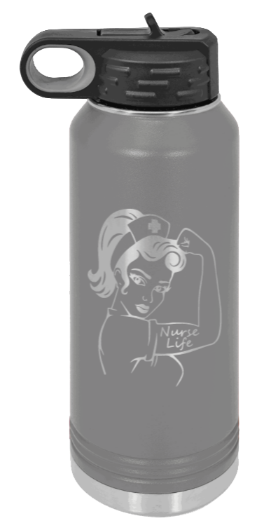 Nurse Life Girl - 32oz Water Bottle Laser Engraved- Dark Grey