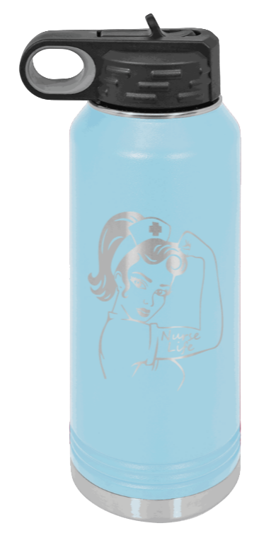 Nurse Life Girl - 32oz Water Bottle Laser Engraved- Light Blue