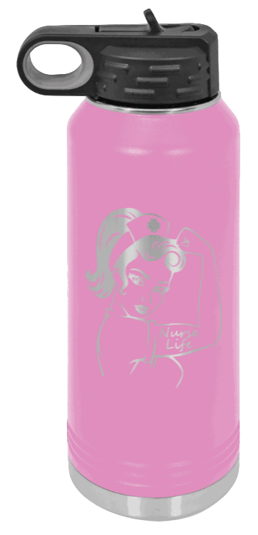 Nurse Life Girl - 32oz Water Bottle Laser Engraved- Light Purple