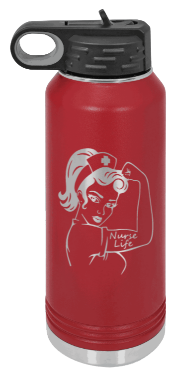 Nurse Life Girl - 32oz Water Bottle Laser Engraved- Maroon