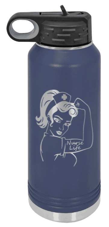Nurse Life Girl - 32oz Water Bottle Laser Engraved- Navy