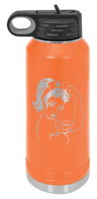 Nurse Life Girl - 32oz Water Bottle Laser Engraved- Orange