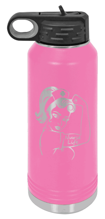 Nurse Life Girl - 32oz Water Bottle Laser Engraved- Pink