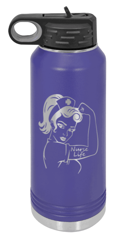 Nurse Life Girl - 32oz Water Bottle Laser Engraved- Purple