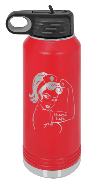 Nurse Life Girl - 32oz Water Bottle Laser Engraved- Red