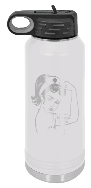 Nurse Life Girl - 32oz Water Bottle Laser Engraved- White