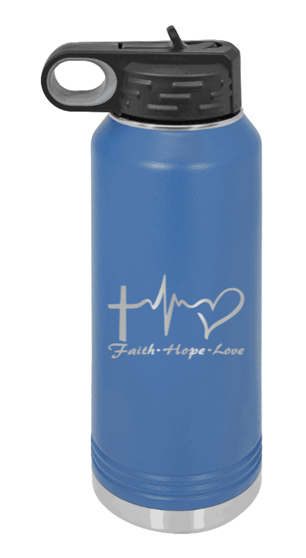 Faith Hope Love - 32oz Water Bottle Laser Engraved- Royal Blue
