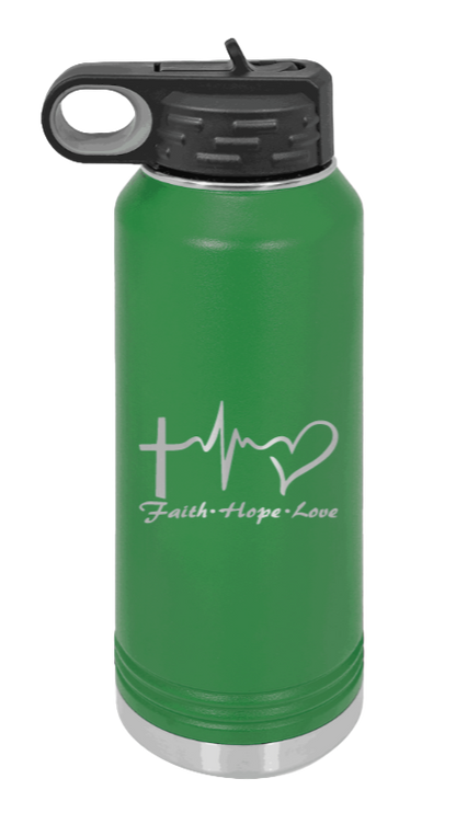 Faith Hope Love - 32oz Water Bottle Laser Engraved- Green