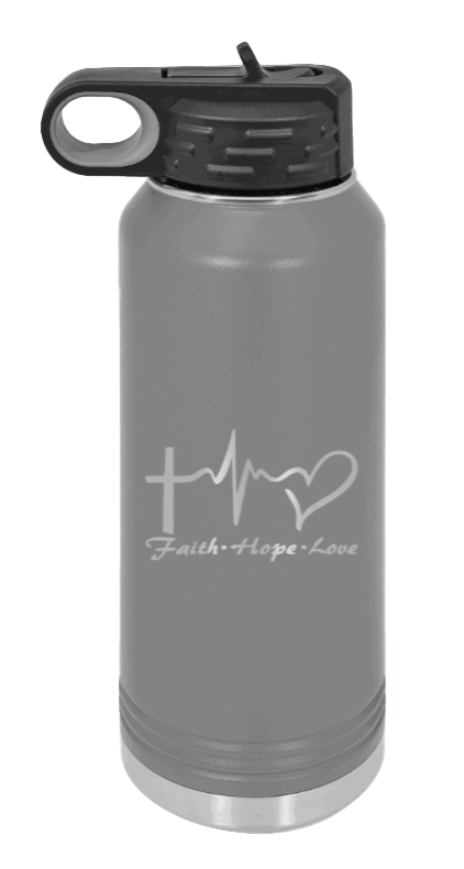 Faith Hope Love - 32oz Water Bottle Laser Engraved- Dark Grey