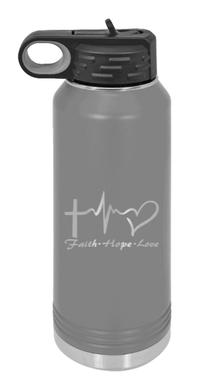 Faith Hope Love - 32oz Water Bottle Laser Engraved- Dark Grey