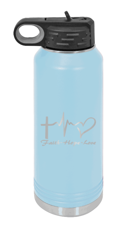 Faith Hope Love - 32oz Water Bottle Laser Engraved- Light Blue