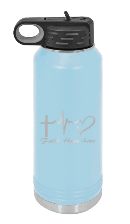 Faith Hope Love - 32oz Water Bottle Laser Engraved- Light Blue