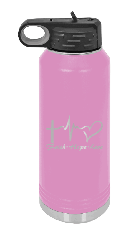 Faith Hope Love - 32oz Water Bottle Laser Engraved- Light Purple
