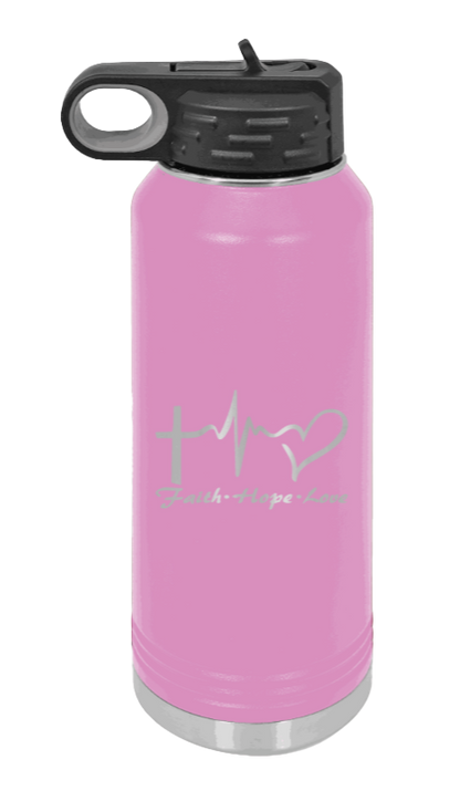 Faith Hope Love - 32oz Water Bottle Laser Engraved- Light Purple