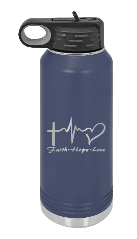 Faith Hope Love - 32oz Water Bottle Laser Engraved- Navy