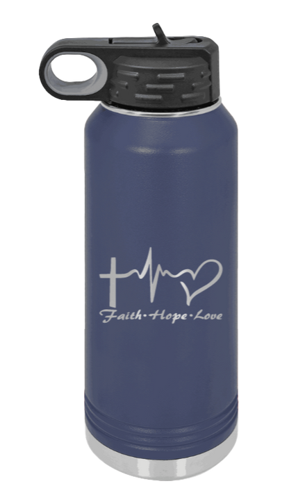 Faith Hope Love - 32oz Water Bottle Laser Engraved- Navy