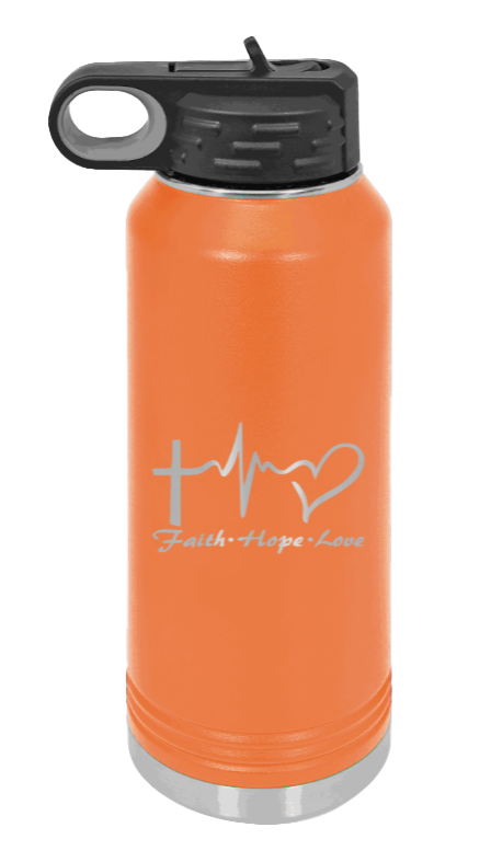 Faith Hope Love - 32oz Water Bottle Laser Engraved- Orange