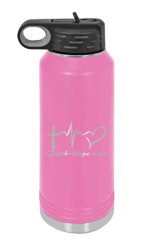 Faith Hope Love - 32oz Water Bottle Laser Engraved- Pink