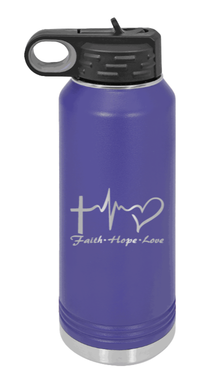 Faith Hope Love - 32oz Water Bottle Laser Engraved- Purple