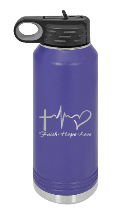 Faith Hope Love - 32oz Water Bottle Laser Engraved- Purple