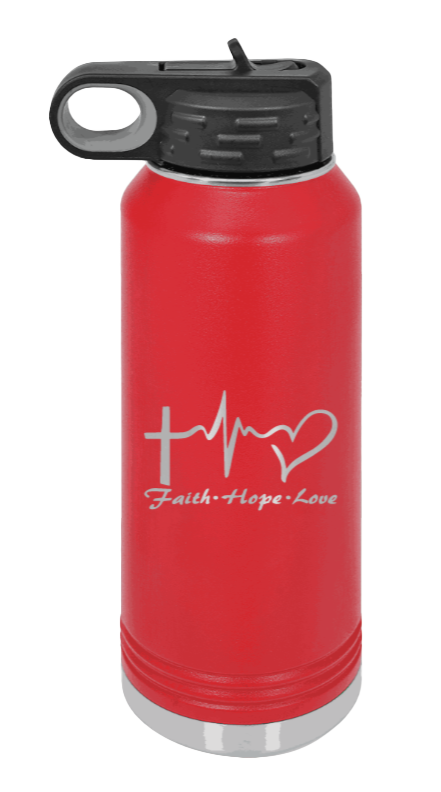 Faith Hope Love - 32oz Water Bottle Laser Engraved- Red
