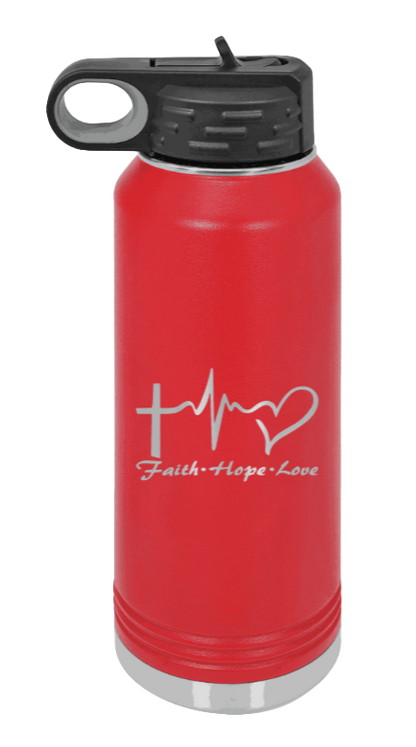 Faith Hope Love - 32oz Water Bottle Laser Engraved- Red