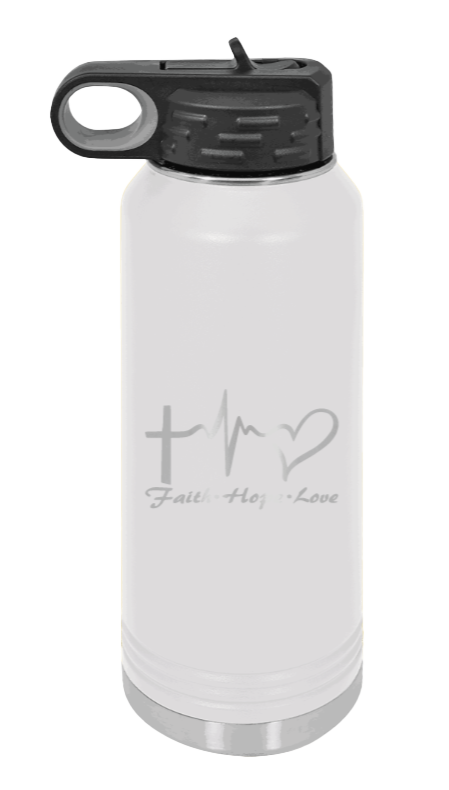 Faith Hope Love - 32oz Water Bottle Laser Engraved- White