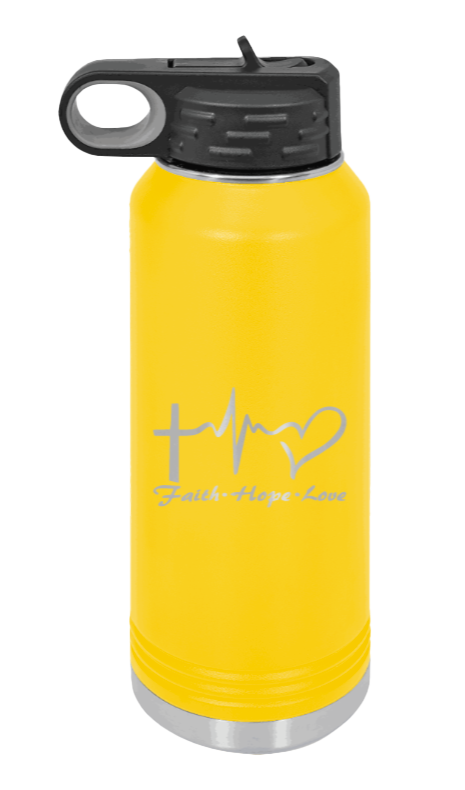 Faith Hope Love - 32oz Water Bottle Laser Engraved- Yellow