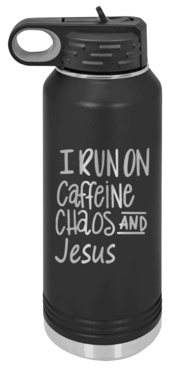 Caffeine Chaos and Jesus - 32oz Water Bottle Laser Engraved- Black